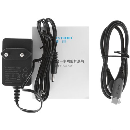 Док-станция Vention USB-C to HDMI/VGA/USB 3.1 Gen 2/USB 3.1 Gen 2-C/USB 3.0x2/RJ45/SD/TF/TRRS 3.5мм/PD/DC Docking Station Gray Vertical Aluminum Alloy Type EU Standard