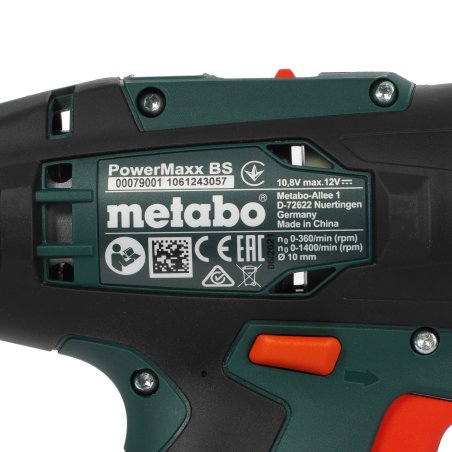 Дрель-шуруповерт аккумуляторная Metabo PowerMaxx BS 600080500, Аккумуляторный, 12В, 2 АКБ