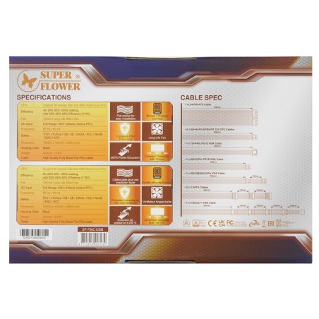 Блок питания 750Вт/ Power Supply Super Flower Combat DB ATX 3.1, 750W, ATX, 120мм, 6xSATA, 3xPCI-E(6+2), 1xPCI-E 16, APFC, 80 PLUS Bronze, non-Modular