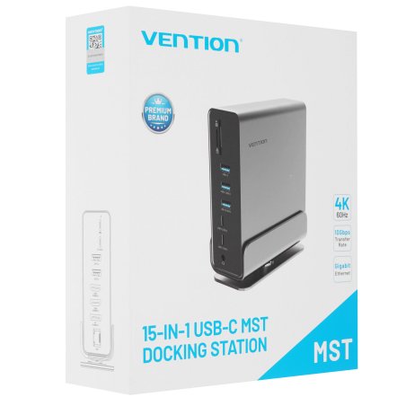 Док-станция Vention USB-C to HDMI/VGA/USB 3.1 Gen 2/USB 3.1 Gen 2-C/USB 3.0x2/RJ45/SD/TF/TRRS 3.5мм/PD/DC Docking Station Gray Vertical Aluminum Alloy Type EU Standard