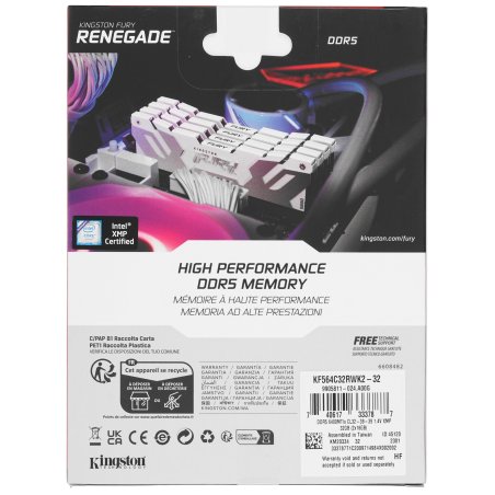 Оперативная память Kingston Fury Renegade, DDR5, 32Gb (2x16Gb), 6400MHz, CL32, DIMM, радиатор, белый