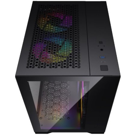 Компьютерный корпус Powercase Vision Micro, Black, Tempered Glass, 4х 120мм 5-color fan, черный, mATX (CVBM-L4)