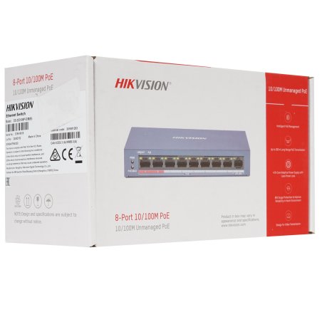 Коммутатор Hikvision DS-3E0109P-E/M(B) 9x100Mb 8PoE+ 58W неуправляемый