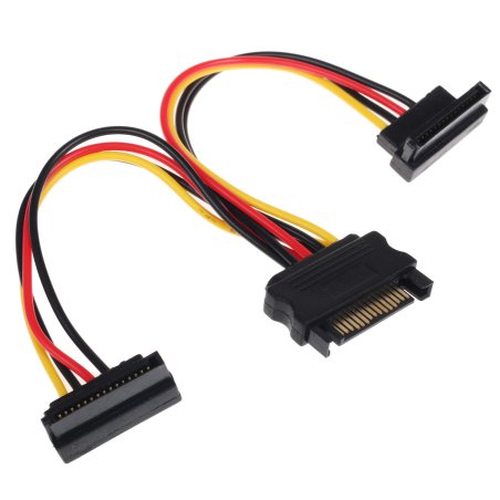 Кабель Gembird/CablexpertКабель питания SATA, 15см, 15pin (M)/2x15pin(F) на 2 SATA устройства, угловой разъем (CC-SATAM2F-02)