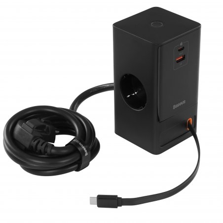 Сетевое зарядное устройство Baseus PowerCombo Cube Power Strip 3AC+2U+2C 30W 1.5m EU Cluster Black, E00066400117-00