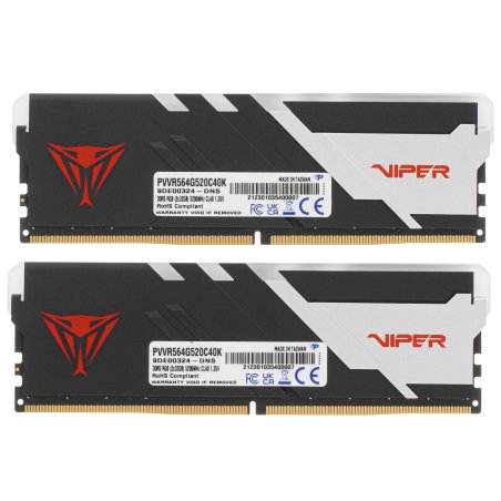 Оперативная память Patriot Viper Venom, DDR5, 64Gb (2x32Gb), 5200MHz, CL40, DIMM, с радиаторами, RGb, черный