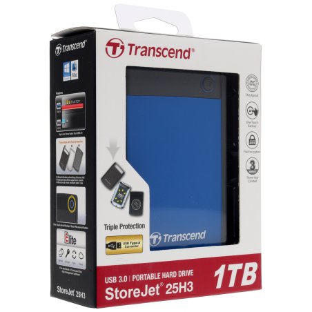 Внешний HDD 2.5" Transcend StoreJet 25A3, 1TB, USB 3.2 Gen 1 Type-A, 5400 rpm, черный
