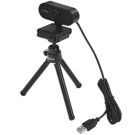 Веб-камера ExeGate EX287379RUS Stream C925 FullHD T-Tripod (матрица 1/3" 2 Мп, 1920х1080, 1080P, 30fps, 4-линзовый объектив, шторка, фиксированный фокус, USB, микрофон с шумоподавлением, поворотное крепление, телескопический штатив Tripod Tele Ball, кабел