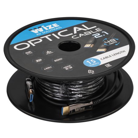 Кабель HDMI Wize AOC-8K-HM-HM-15M оптический, 15 м, 8K/60HZ 4:4:4, v.2.1, ARC, 19M/19M, HDCP 2.2, Ethernet, черный, коробка