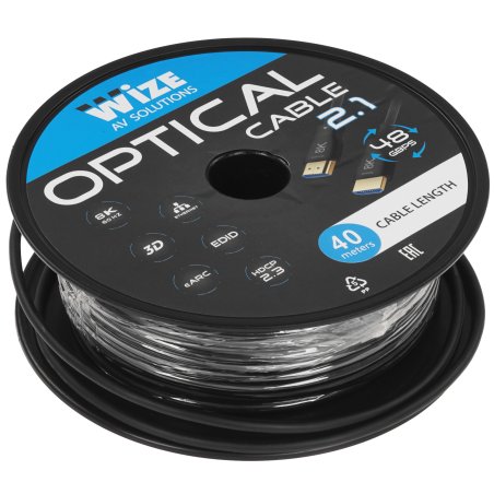Кабель HDMI Wize AOC-8K-HM-HM-40M оптический, 40 м, 8K/60HZ 4:4:4, v.2.1, ARC, 19M/19M, HDCP 2.2, Ethernet, черный, коробка