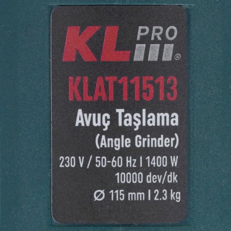 Угловая шлифовальная машина (болгарка) KLPRO KLAT11513 (Сеть, 1400 Вт, 115 + 125 мм, 10000 об/мин)