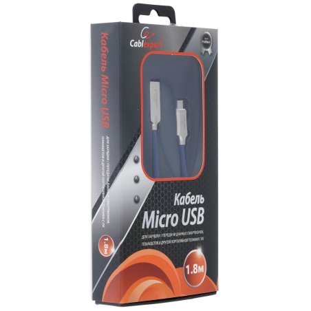 Кабель USB2.0 Cablexpert CC-P-mUSB02Bl-1.8M, AM/microB, серия Platinum, длина 1.8м, синий, блистер