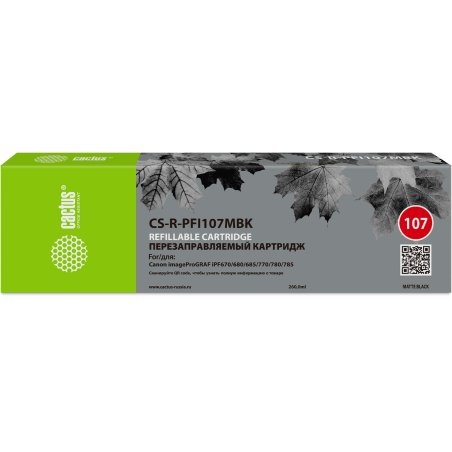 Картридж перезаправляемый струйный Cactus CS-R-PFI107MBK черный матовый для Canon imageProGRAF iPF670/680/685/770/780/785 без чипа