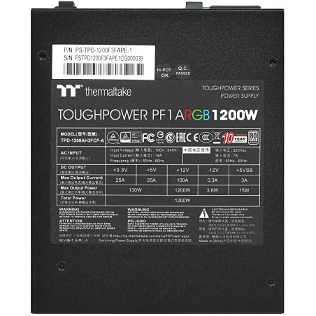 Блок питания Thermaltake Toughpower GF1 ARGb RTL (PS-TPD-0650F3FAGE-1), 650Вт, 80 PLUS Gold, 140мм, модульный, черный