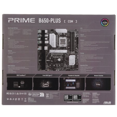 Материнская плата ASUS PRIME B650-PLUS-CSM, AM5, AMD B650, 4xDDR5, 4xSATA, 2xM.2, 1xPCIe 4.0 x16, 2xPCIe 4.0 x1, 1xDP, 1xHDMI, 1x2.5Gb LAN, 4xUSB-A 10Gbps, 2xUSB-A 5Gbps, 2xUSB-A 2.0, 5x3.5 мм, 7.1, ATX