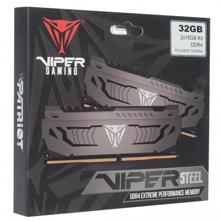 Оперативная память Patriot Viper Steel, DDR4, 32GB (2x16 GB), 3200 MHz, CL16, DIMM, радиатор, черный
