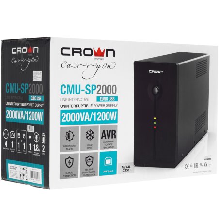 Источник бесперебойного питания Crown CMU-SP2000EURO/2000 ВА/1200 Вт/1 х IEC 320 C13 (компьютерная), 4 х CEE 7 (евророзетка)