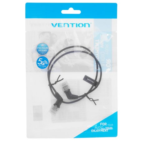 Патч-корд Vention прямой UTP cat.6a, RJ45 угол 90 - 0,5м. Черный