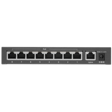 Коммутатор 9-port 10/100Mbps unmanaged switch with 8 PoE+ ports, compliant with 802.3af/at PoE, 65W PoE budget, support 250m Extend Mode, Priority mode and Isolation mode, desktop mount, plug and play.