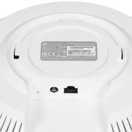Точка доступа TP-Link 11AX dual-band ceiling access point, up to 1200 Mbit / s at 5 GHz and up to 574 Mbit / s at 2.4 GHz, 1 10/100/1000Mbps LAN port, support PoE 802.3at standard, support BSS coloring, Seamless Roaming, Mesh, Band Steering, Airtime Fairn