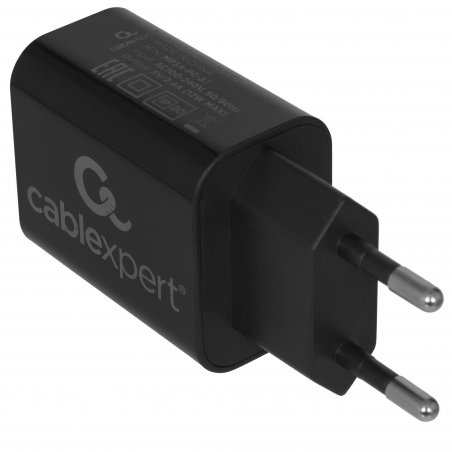 Сетевое зарядное устройство Cablexpert MP3A-PC-37 USB 2 порта, 2.4A, черный + кабель 1м Type-C