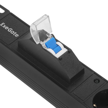 Блок розеток горизонтальный ExeGate ServerPro PDU-19H610 Al-6S-EU2.5-1P, 19", 1U, Алюминий, 6 Schuko, кабель с евровилкой VDE-250V-16A-3*1.5мм2, 2.5 метра, защита от перегрузки, черный
