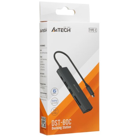 Разветвитель USB-C A4Tech DST-60C 2порт. серый