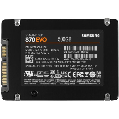 Накопитель SSD Samsung 870 EVO, 500Gb, SATA III, 2.5", R/W 560/530