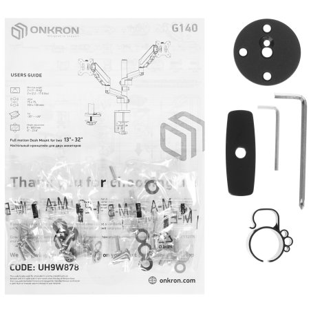 Кронштейн (держатель) ONKRON G140 для двух мониторов 13"-32" дюймов настольный, черный