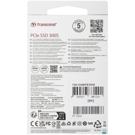 Накопитель SSD Transcend 300S TS512GMTE300S, 512Gb, PCIe 3.0 x4, M.2 2230, NVMe, R/W 2000/1100