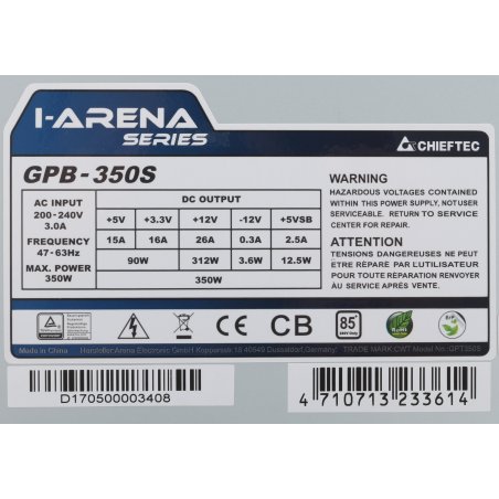 Блок питания Chieftec GPF-350P, 350Вт, 80мм, серый