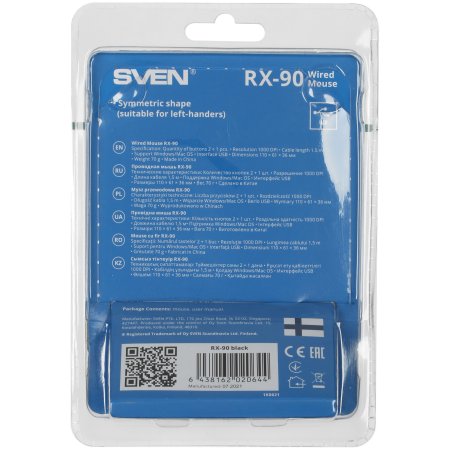 Мышь проводная SVEN RX-90 черный, 1000 dpi, USB, кнопки - 3
