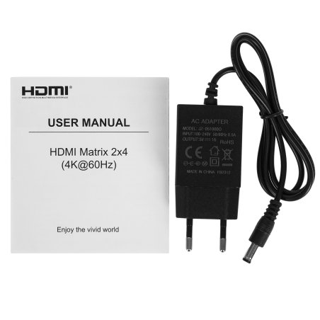 Матричный переключатель/разветвитель HDMI ORIENT HSP0204HN-2.0 2->4 с аудиовыходами, UHD 4K/60Гц (3840x2160), HDR, HDMI 2.0, HDCP 2.2, пульт ДУ, внешний БП 5В/2A, метал.корпус (33266)