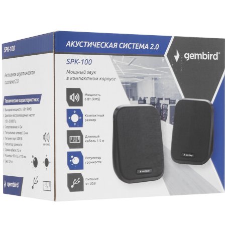 Акустическая система 2.0 Gembird SPK-100, черный, 6 Вт, рег. громкости, USB-питание