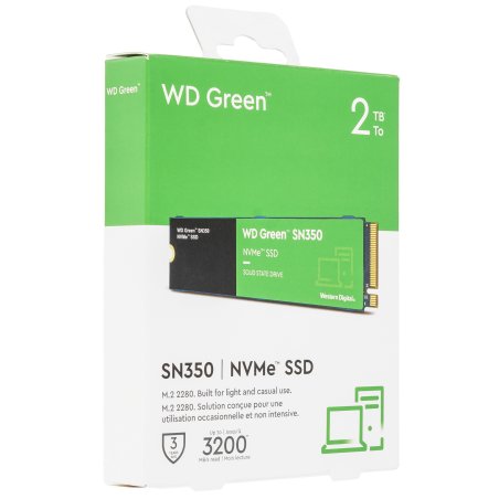 Накопитель SSD WD Green SN350 WDS200T3G0C, 2000Gb, PCIe 3.0 x4, M.2 2280, NVMe, R/W 3200/3000