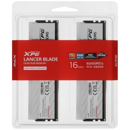 Оперативная память XPG Lancer Blade, DDR5, 32Gb (2x16GB), 6000MHz, CL30, DIMM, с радиаторами, RGB, белый