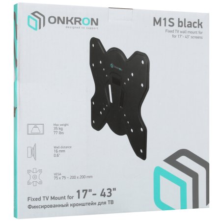 Кронштейн ONKRON M1S для телевизора 17"-43" фиксированный, черный