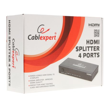 Разветвитель Gembird DSP-4PH4-02 Разветвитель HDMI Cablexpert, HD19F/4x19F, 1 компьютер => 4 монитора, Full-HD, 3D, 1.4v