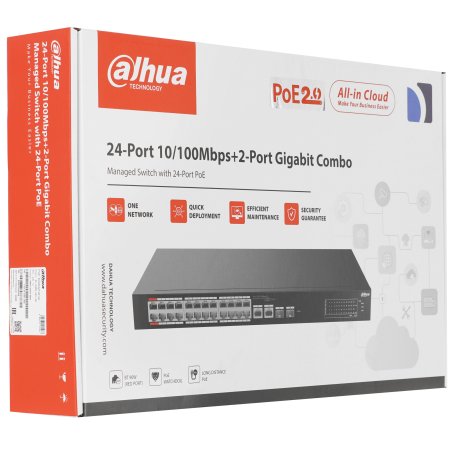 Коммутатор Dahua DH-CS4226-24ET-240 (L2) 24x100Мбит/с 2x1Gbит/с 2xКомбо(1000BASE-T/SFP) 240W управляемый