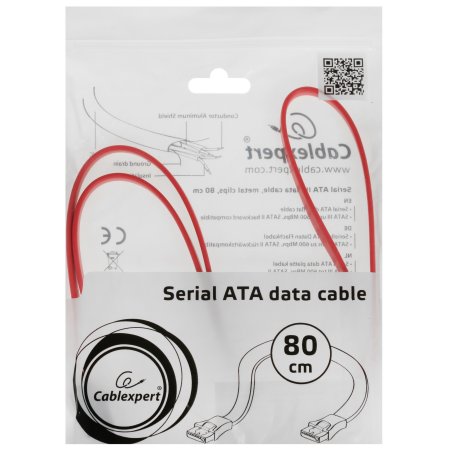 Кабель интерфейсный SATAIII Cablexpert CC-SATAM-DATA-0.8M, 80 см, 7pin/7pin, защелка, пакет