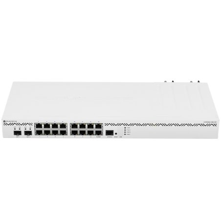 Маршрутизатор CCR2004-16G-2S+ Cloud Core Router 2004-16G-2S+ with Annapurna Labs Alpine v2 CPU with 4x ARMv8-A Cortex-A57 cores running at 1.7GHz, 4Gb of DDR4 RAM, 128MB NAND storage, 16 x Gbit LAN, 2x SFP+ ports, 1U rackmount case, Dual PSU, RouterOS L6
