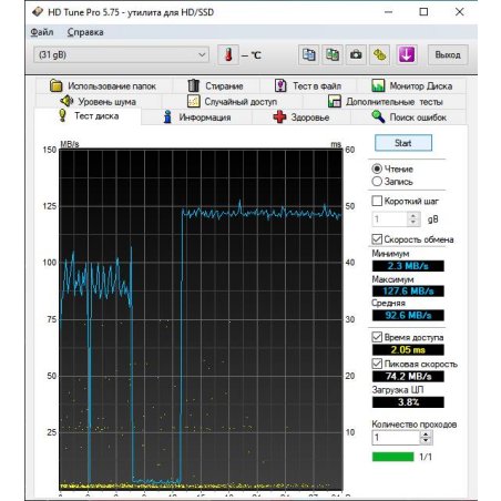 Флешка USB ADATA UV128 (AUV128-32G-RBE), 32Gb, USB 3.0, R/W 100/30, черный/синий