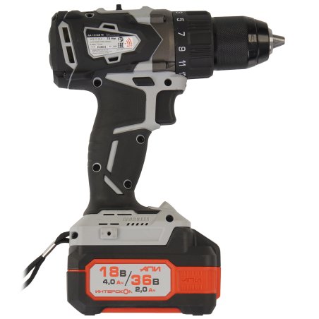 Дрель-шуруповерт аккумуляторная бесщеточная ИНТЕРСКОЛ ДА-13/36В 70 Li-ion АПИ [814.2.2.70] кейс, 2 аккум. 2,0А·ч, ЗУ