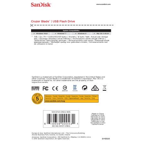 Флешка USB Sandisk 16Gb Cruzer Blade SDCZ50-016G-B35 USB 2.0 черный