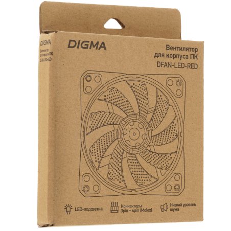 Вентилятор для корпуса Digma DFAN-LED-RED черный, 120 мм, 1200 об/мин, 23 дБ, 4 pin