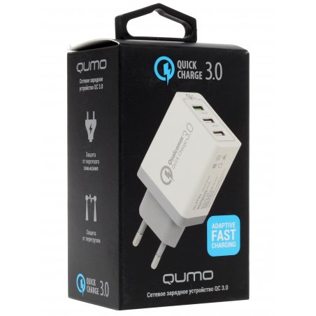 Сетевое зарядное устройство Qumo Quick Charge 3.0 3 USB (Charger 019), Quick charge 3.0, 3 USB, QC 3.0 + 2,1A, белый
