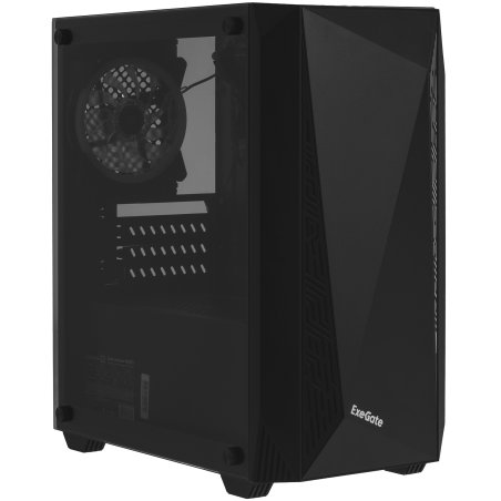 Компьютерный корпус Minitower ExeGate Mistery R2-NPX400 (mATX, БП 400NPX с вент. 12 см, 2*USB+1*USB 3.0, аудио, черный, 1 вент. 12см с RGb подсветкой и полоса на передней панели, боковая панель - закаленное стекло)