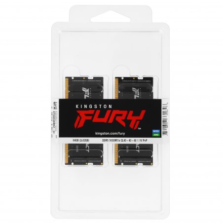Оперативная память Kingston Fury Impact, DDR5, 64Gb (2x32Gb), 5600MHz, CL40, SO-DIMM