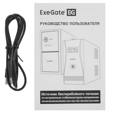 Источник бесперебойного питания ExeGate EP212519RUS SpecialPro Smart LLB-1000.LCD.AVR.4SH.RJ.USB 1000VA, черный, 4 евророзетки, USB