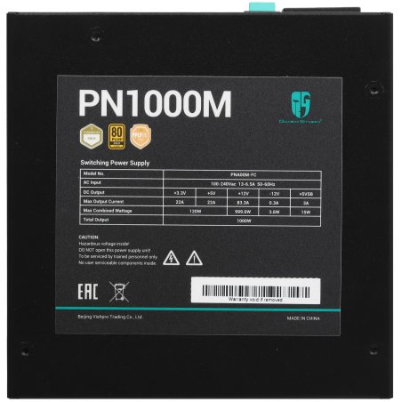 Блок питания Deepcool / GamerStorm PN1000M, 1000Вт, 80 PLUS Gold, 135мм, модульный, черный